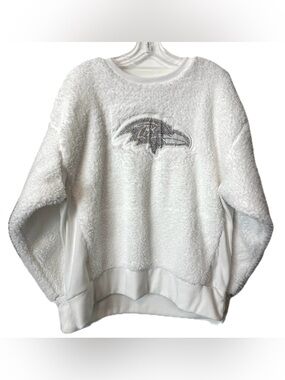 Touch Stadium White Sherpa Pullover Rhinestone Raven Sweatshirt XL
